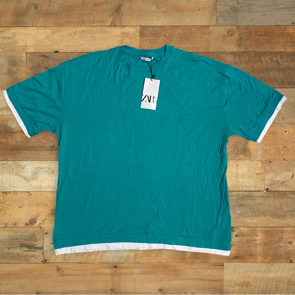 Zara Green Tee with White Piping Green/White XL